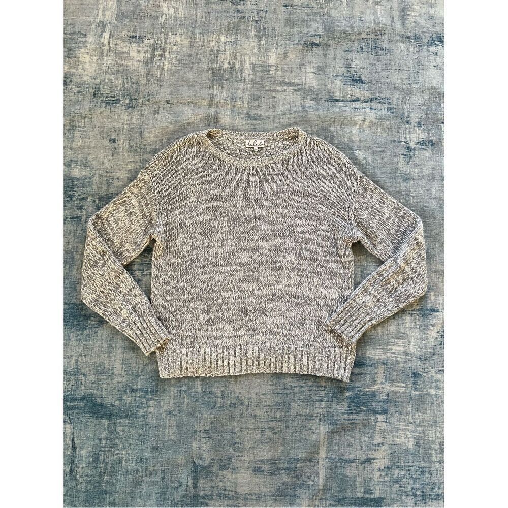 Aritzia Talula Gray Cream Marled Knit Scoop Neck Sweater Large